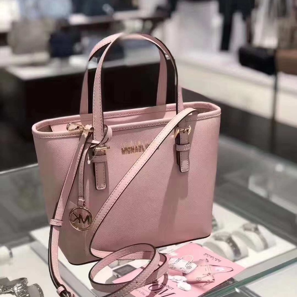 NWT Michael Kors Jet Set Travel XS Convertible Top Zip Tote Bag Leather Pink